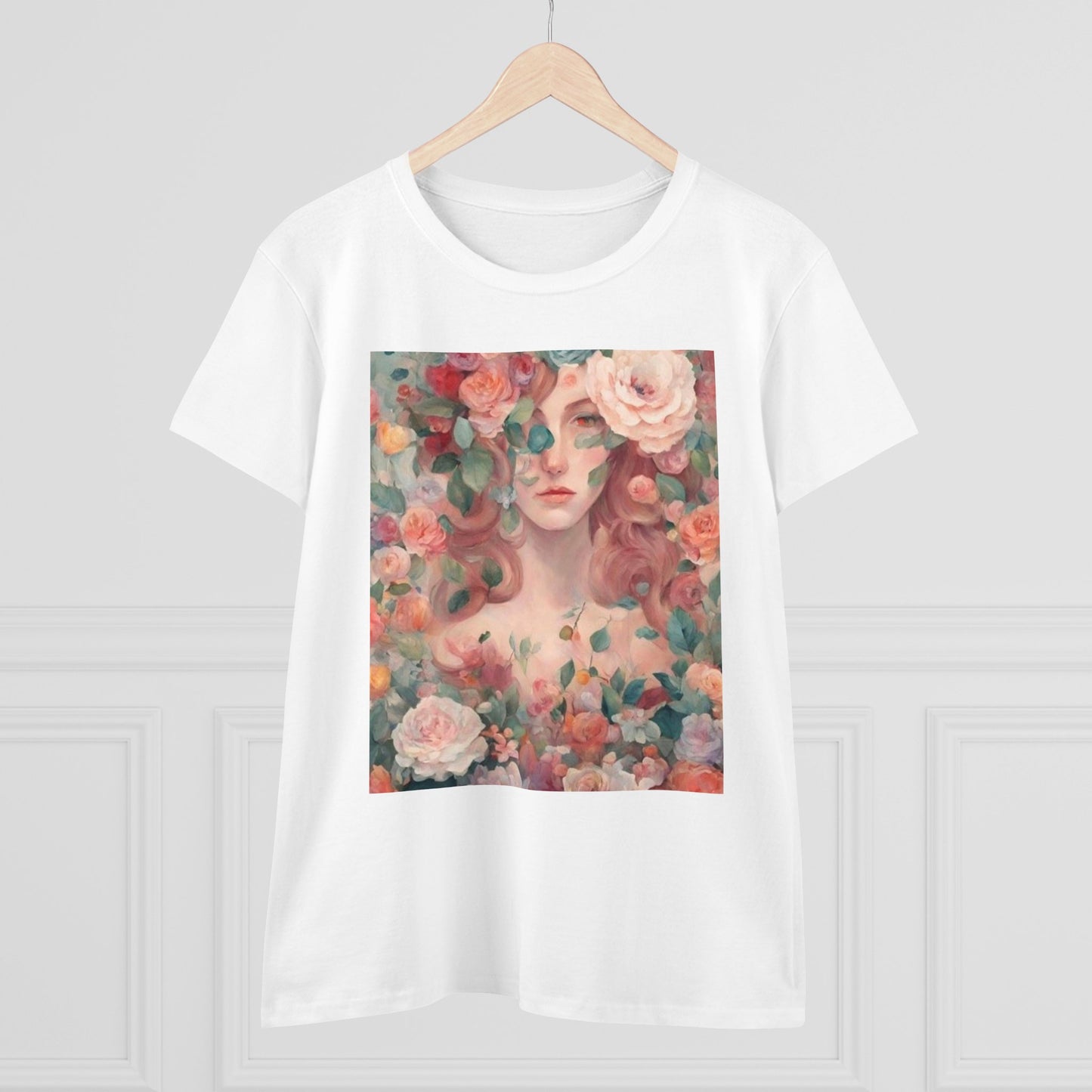 Women's Midweight Cotton Tee Surrounded by Roses