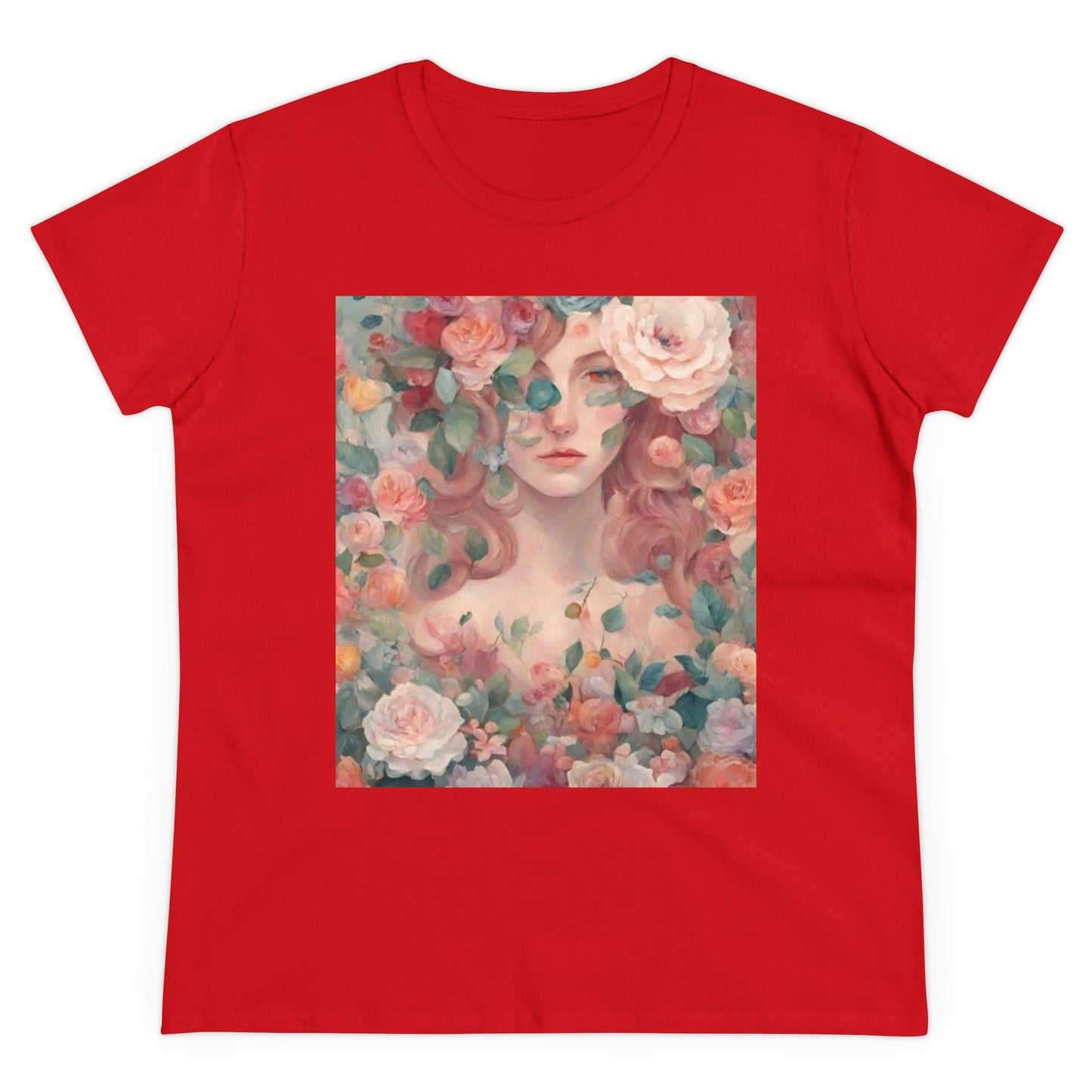 Women's Midweight Cotton Tee Surrounded by Roses