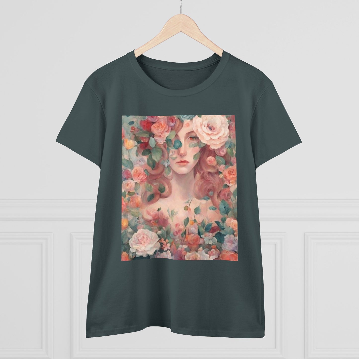 Women's Midweight Cotton Tee Surrounded by Roses