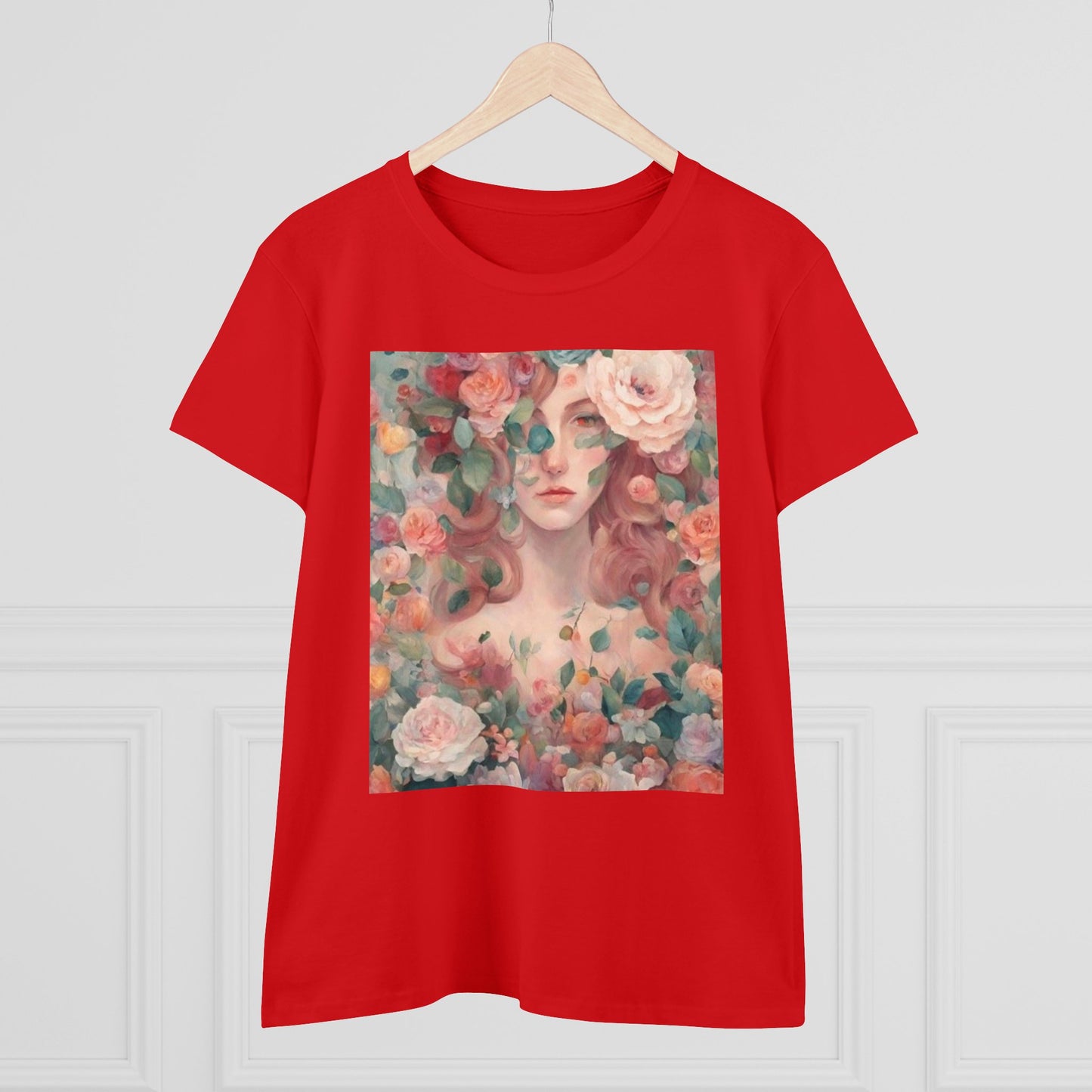 Women's Midweight Cotton Tee Surrounded by Roses