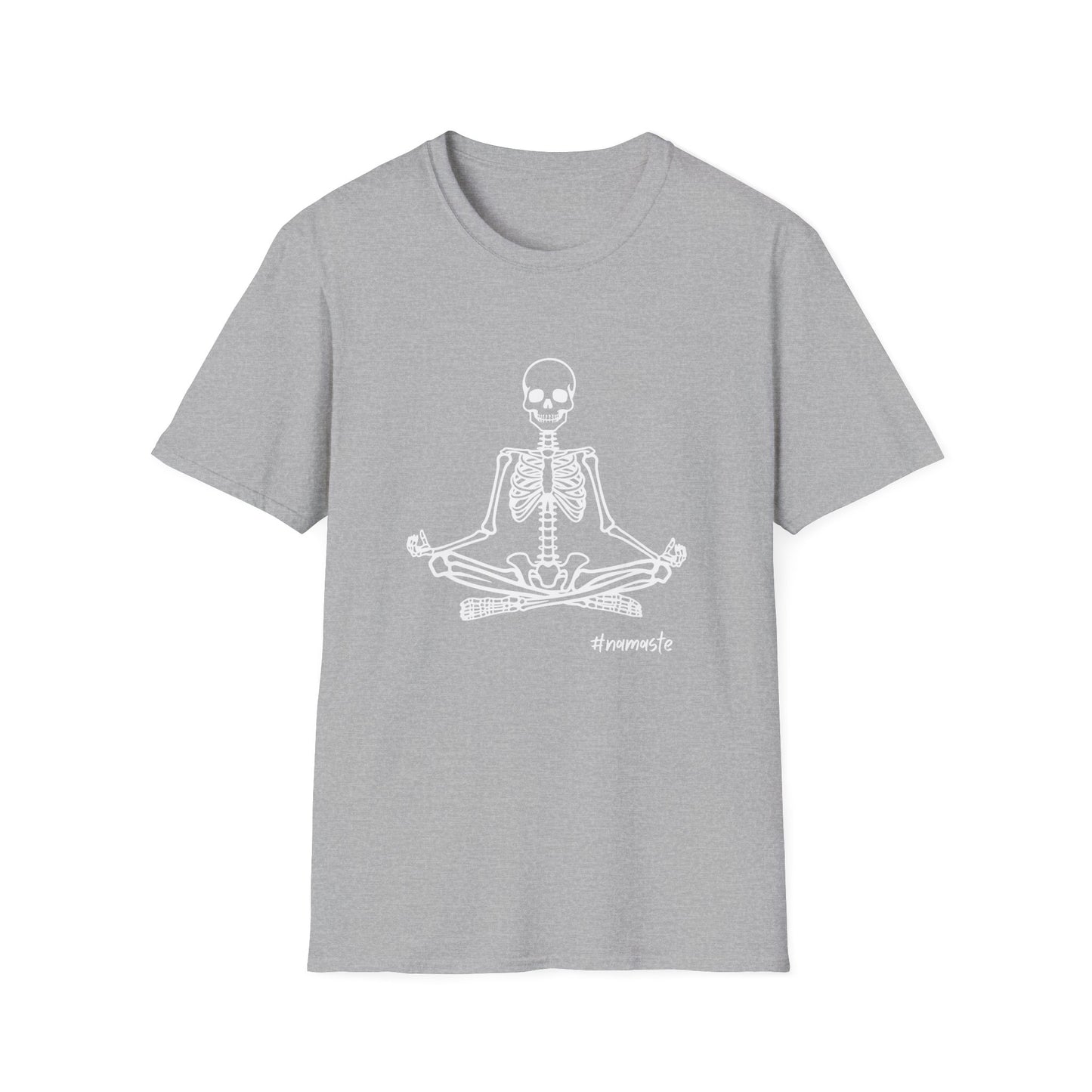 Unisex Softstyle Tee, Chill Halloween Vibes Meditating Skeleton