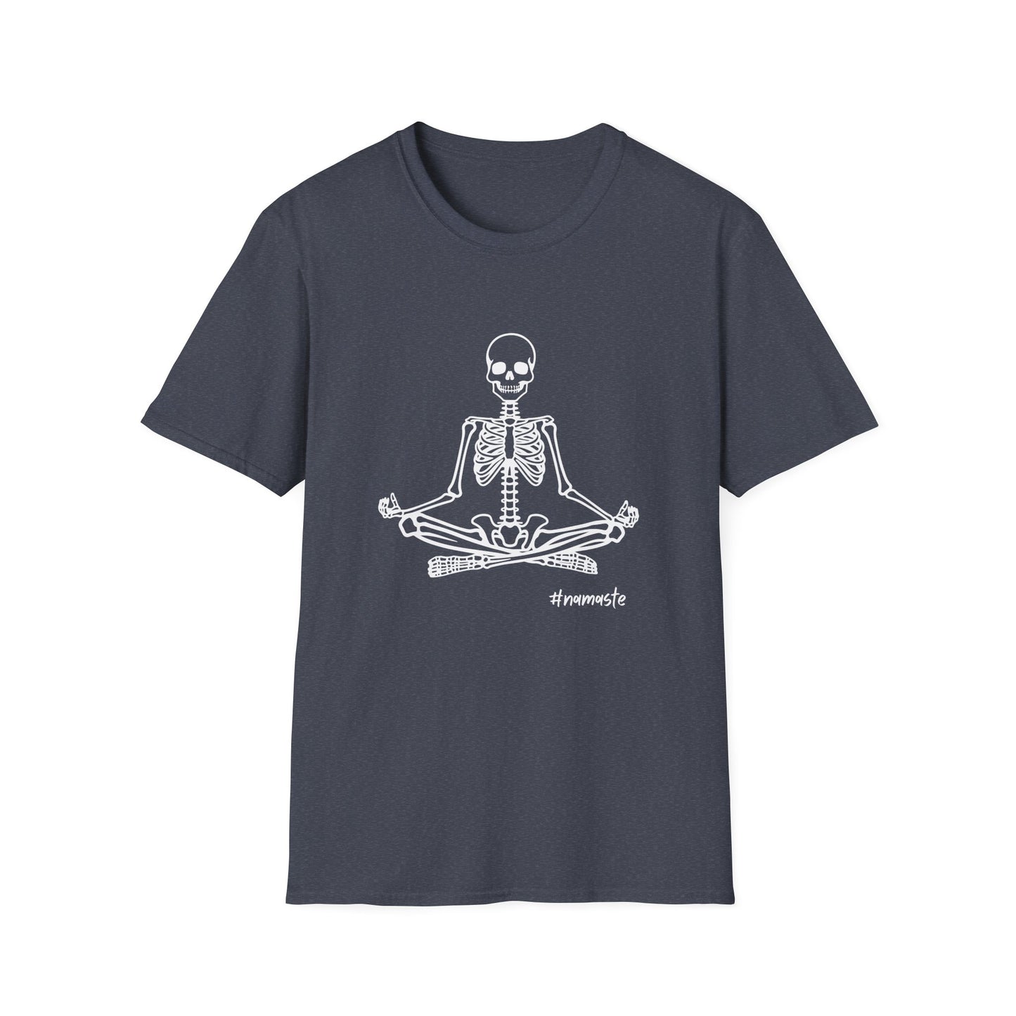 Unisex Softstyle Tee, Chill Halloween Vibes Meditating Skeleton
