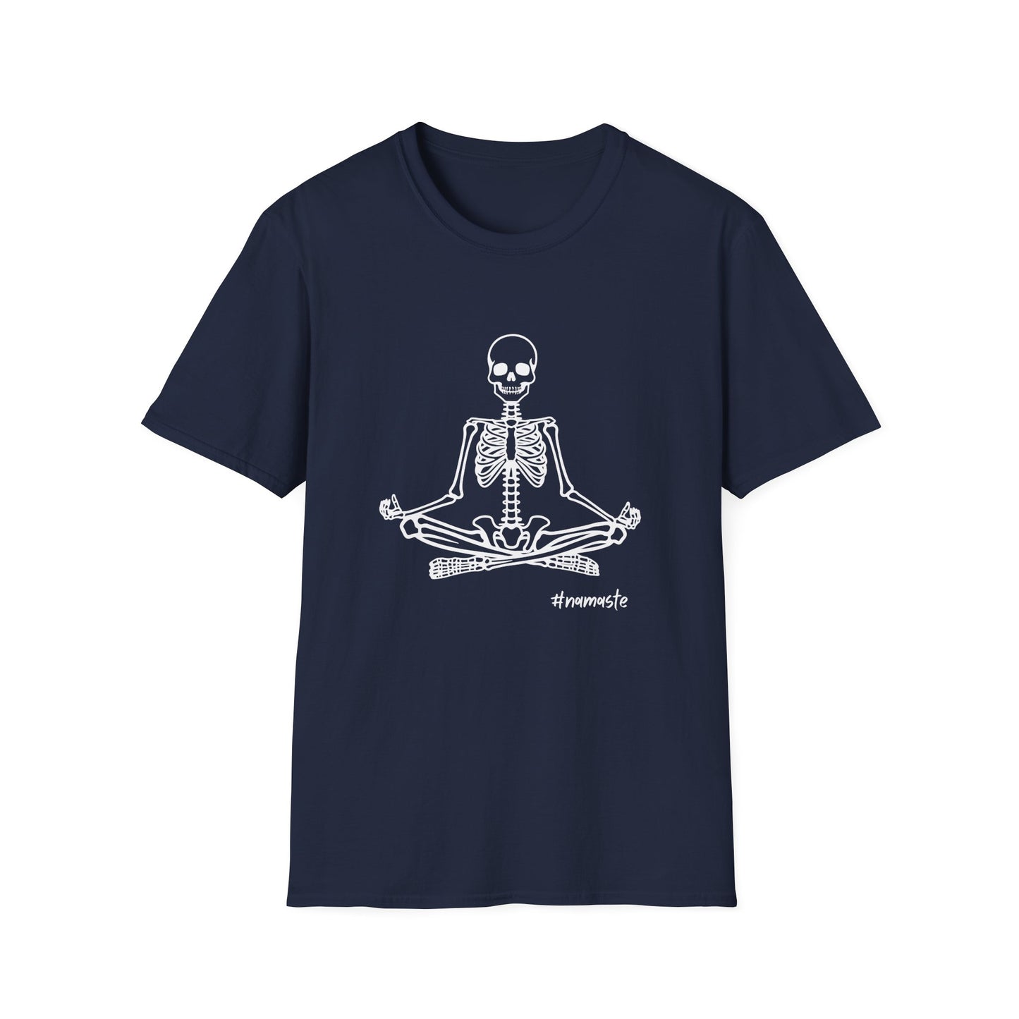 Unisex Softstyle Tee, Chill Halloween Vibes Meditating Skeleton
