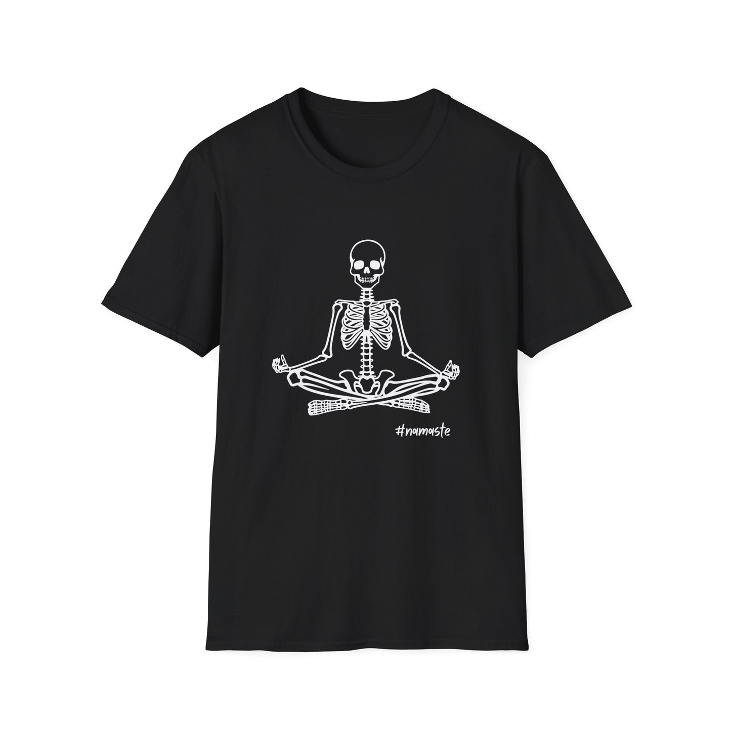 Unisex Softstyle Tee, Chill Halloween Vibes Meditating Skeleton