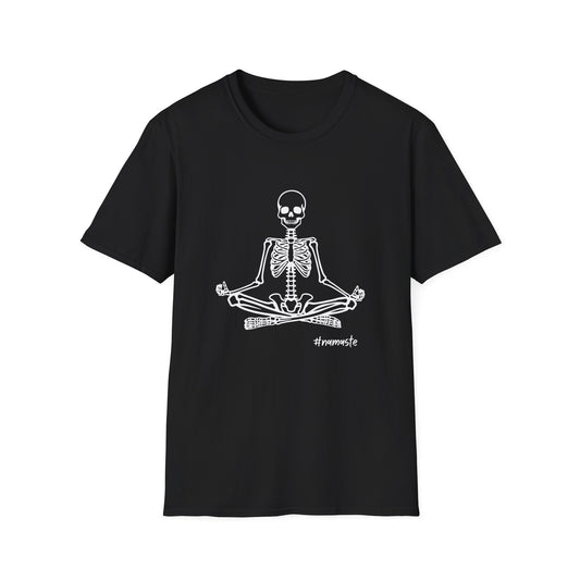 Unisex Softstyle Tee, Chill Halloween Vibes Meditating Skeleton