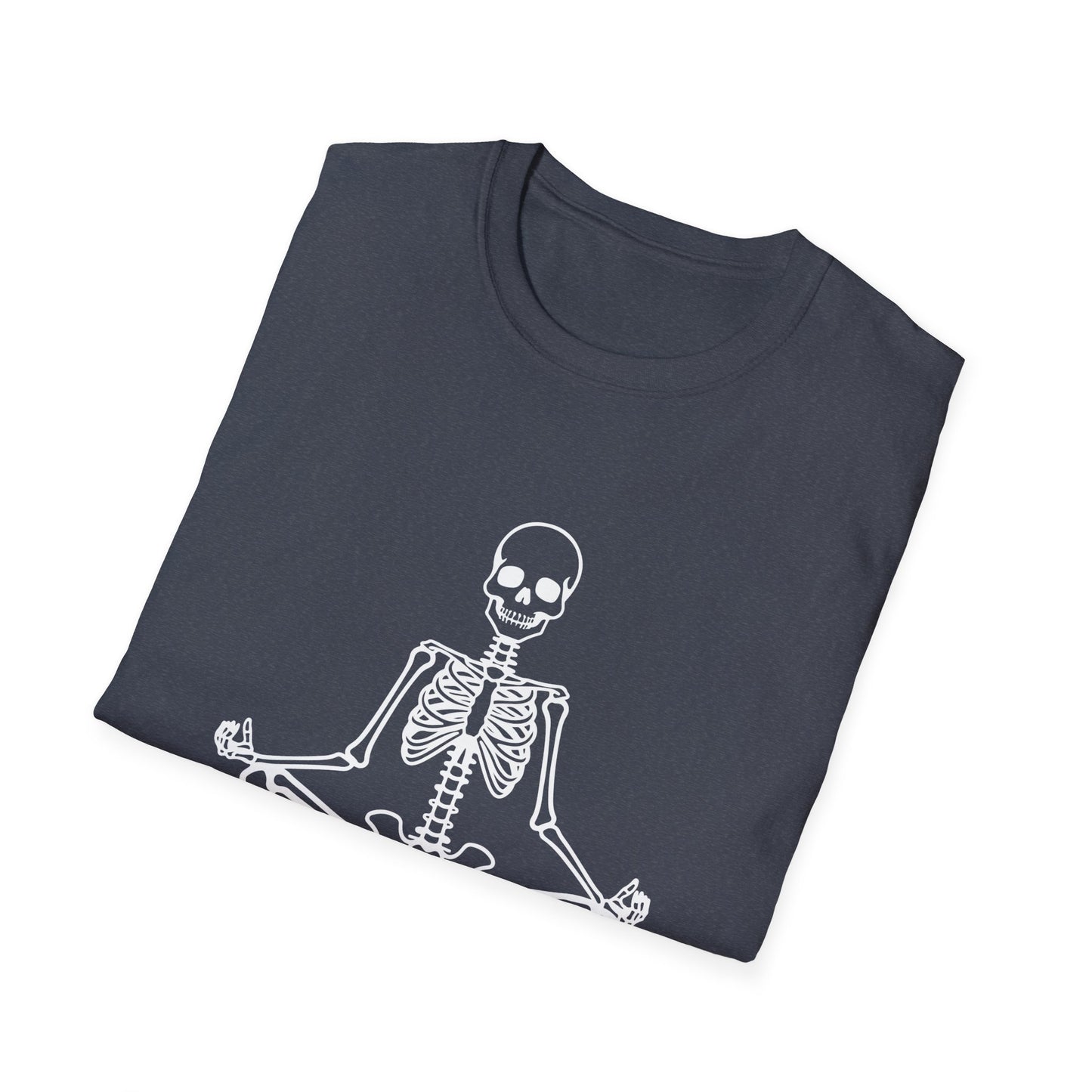Unisex Softstyle Tee, Chill Halloween Vibes Meditating Skeleton
