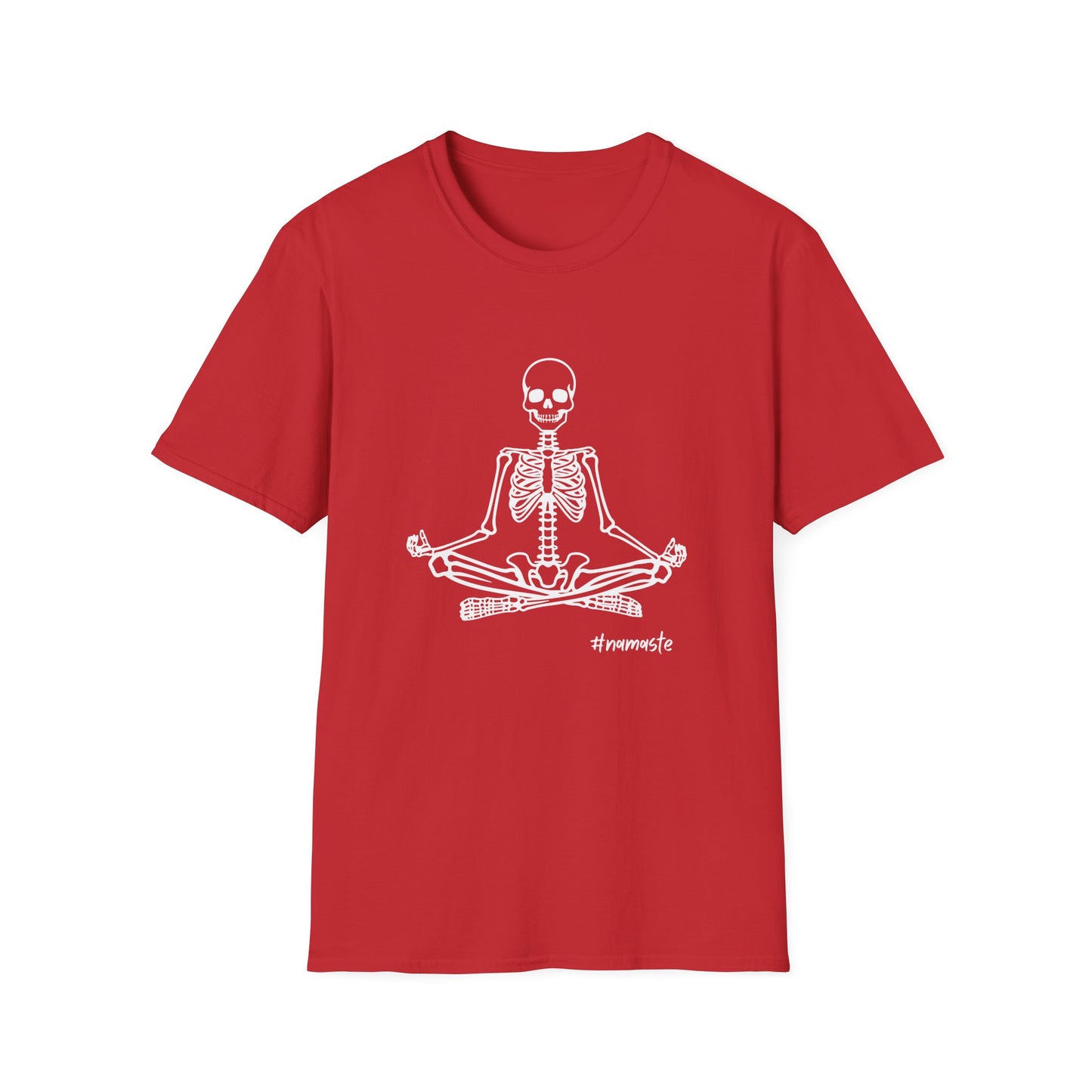 Unisex Softstyle Tee, Chill Halloween Vibes Meditating Skeleton