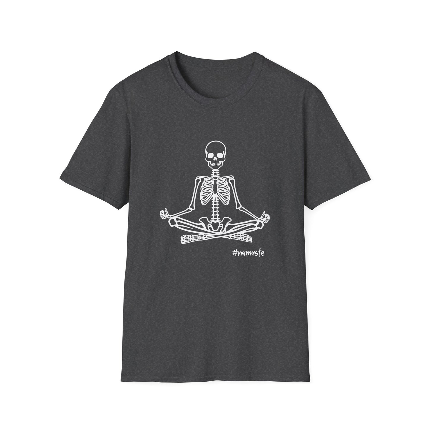 Unisex Softstyle Tee, Chill Halloween Vibes Meditating Skeleton