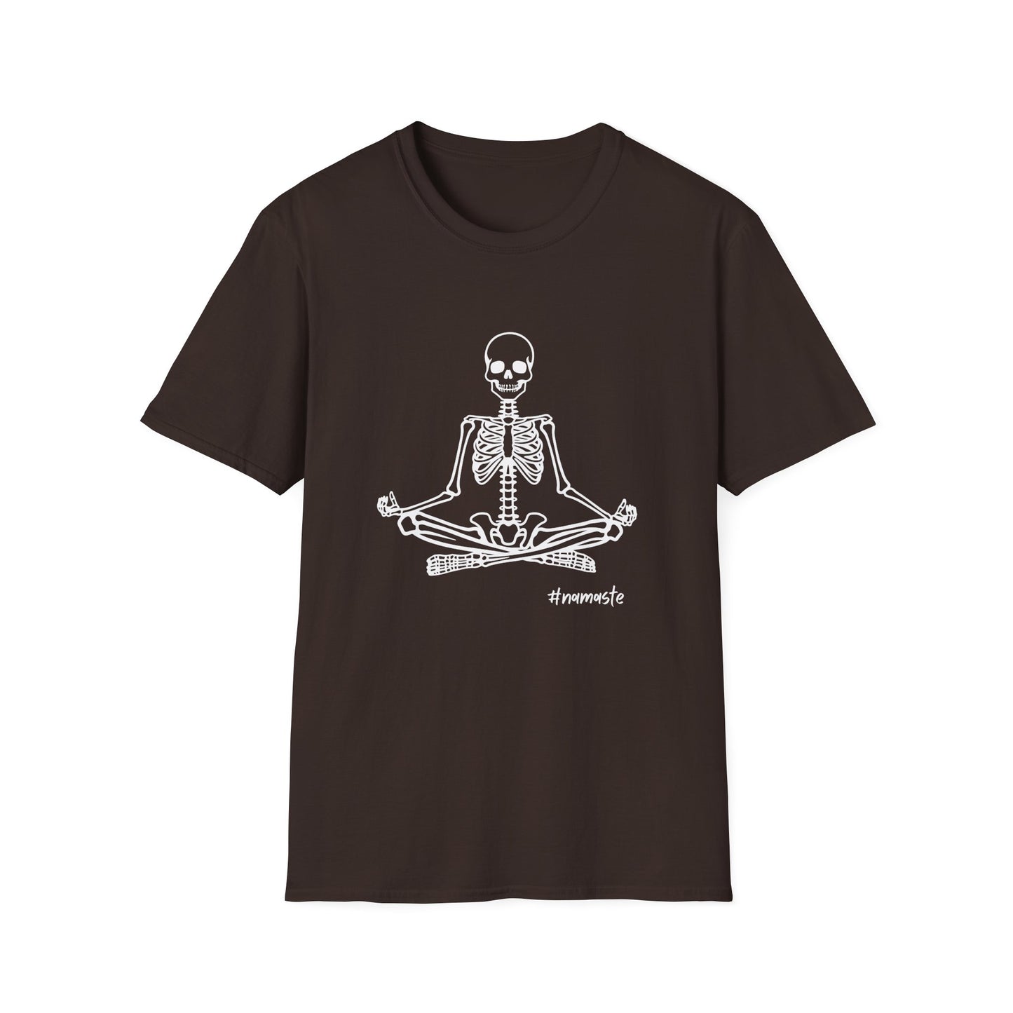 Unisex Softstyle Tee, Chill Halloween Vibes Meditating Skeleton