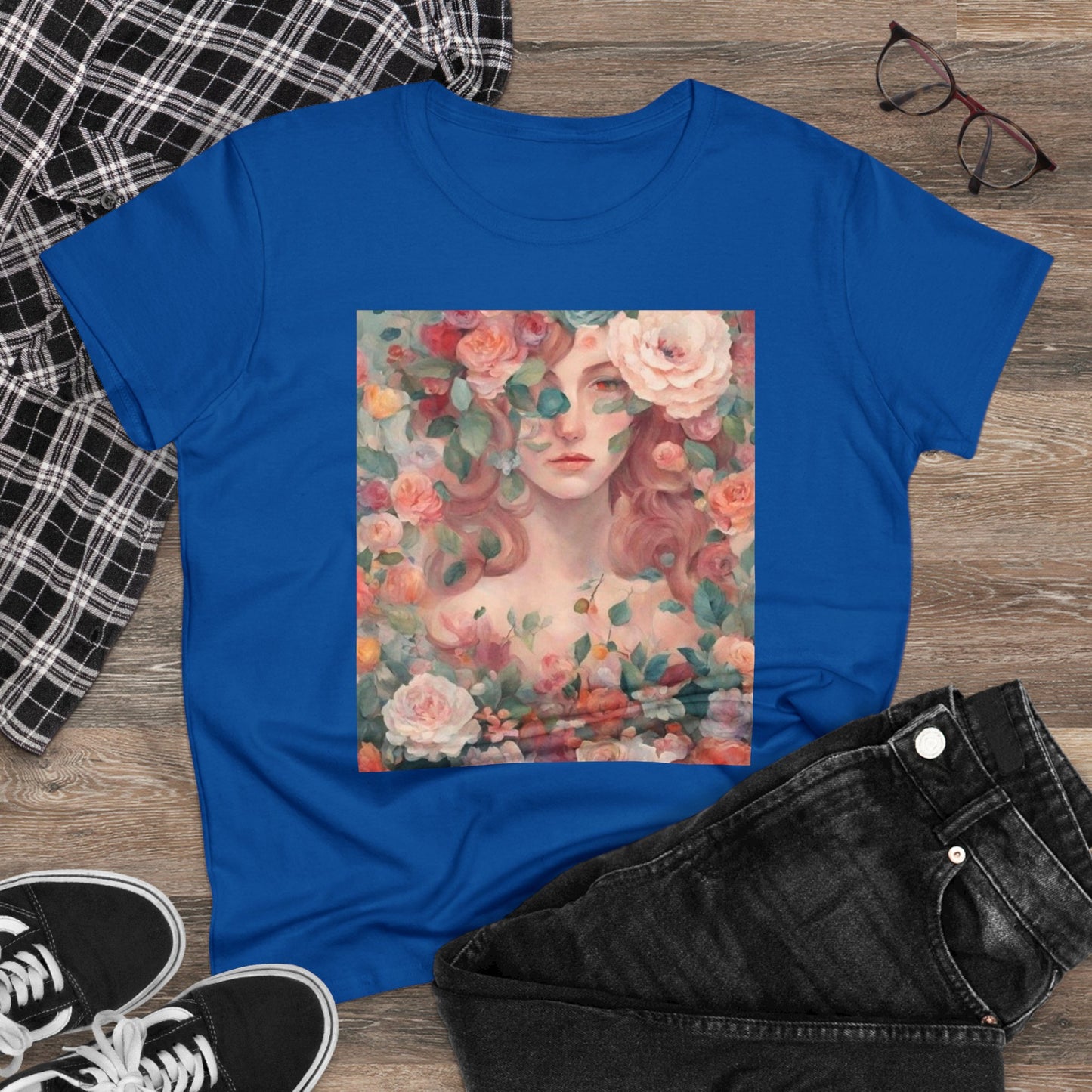 Women's Midweight Cotton Tee Surrounded by Roses